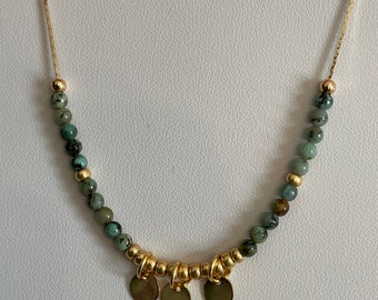 Miyuki necklace, African turquoise gemstones Tassels