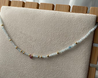 Miyuki necklace, aquamarine gemstones