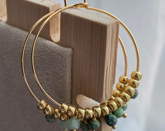 Miyuki hoop earrings with African turquoise gemstones, lapis lazuli, amazonite