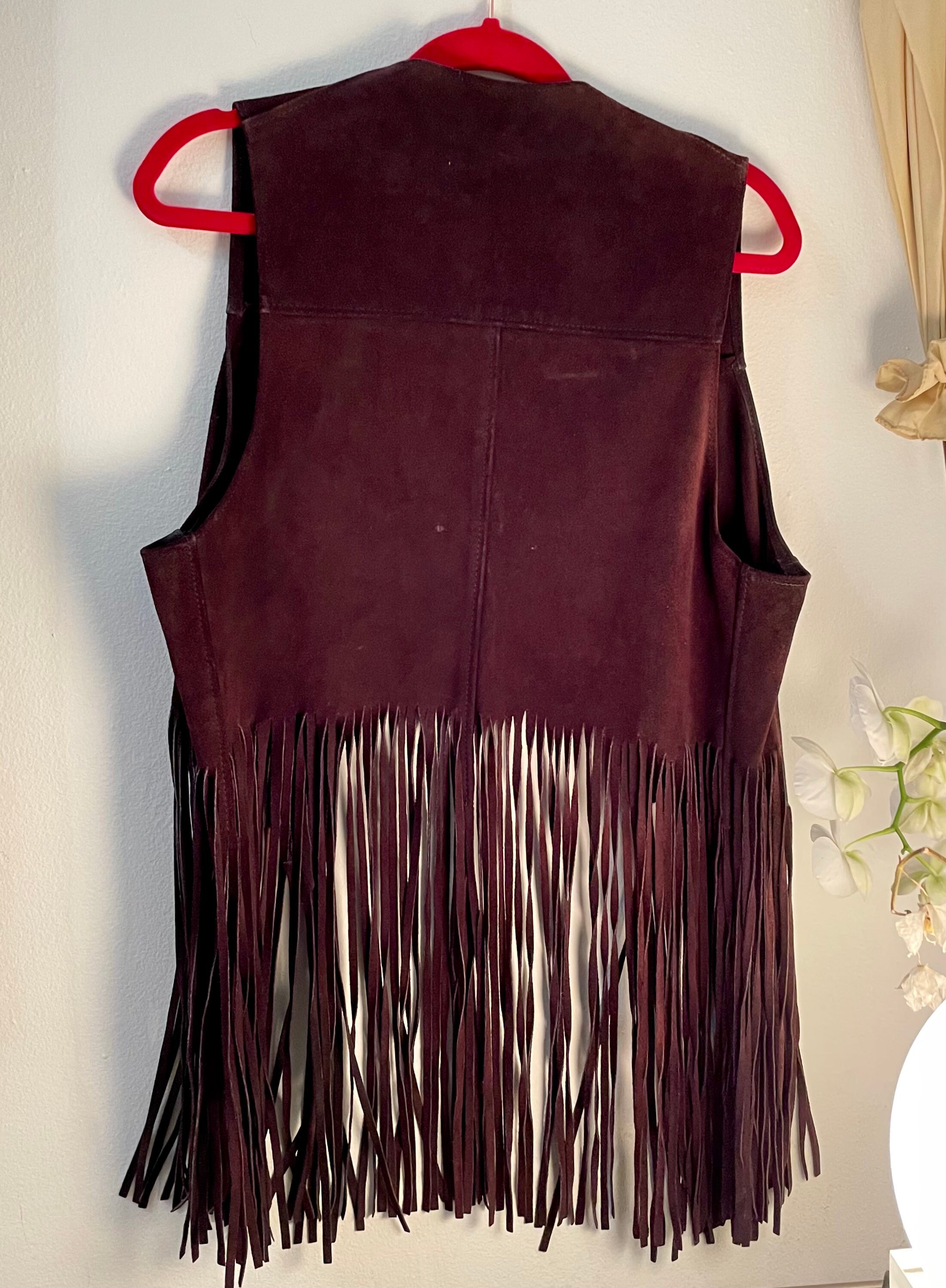VINTAGE Real Leather Fringe Western Vest Etsy