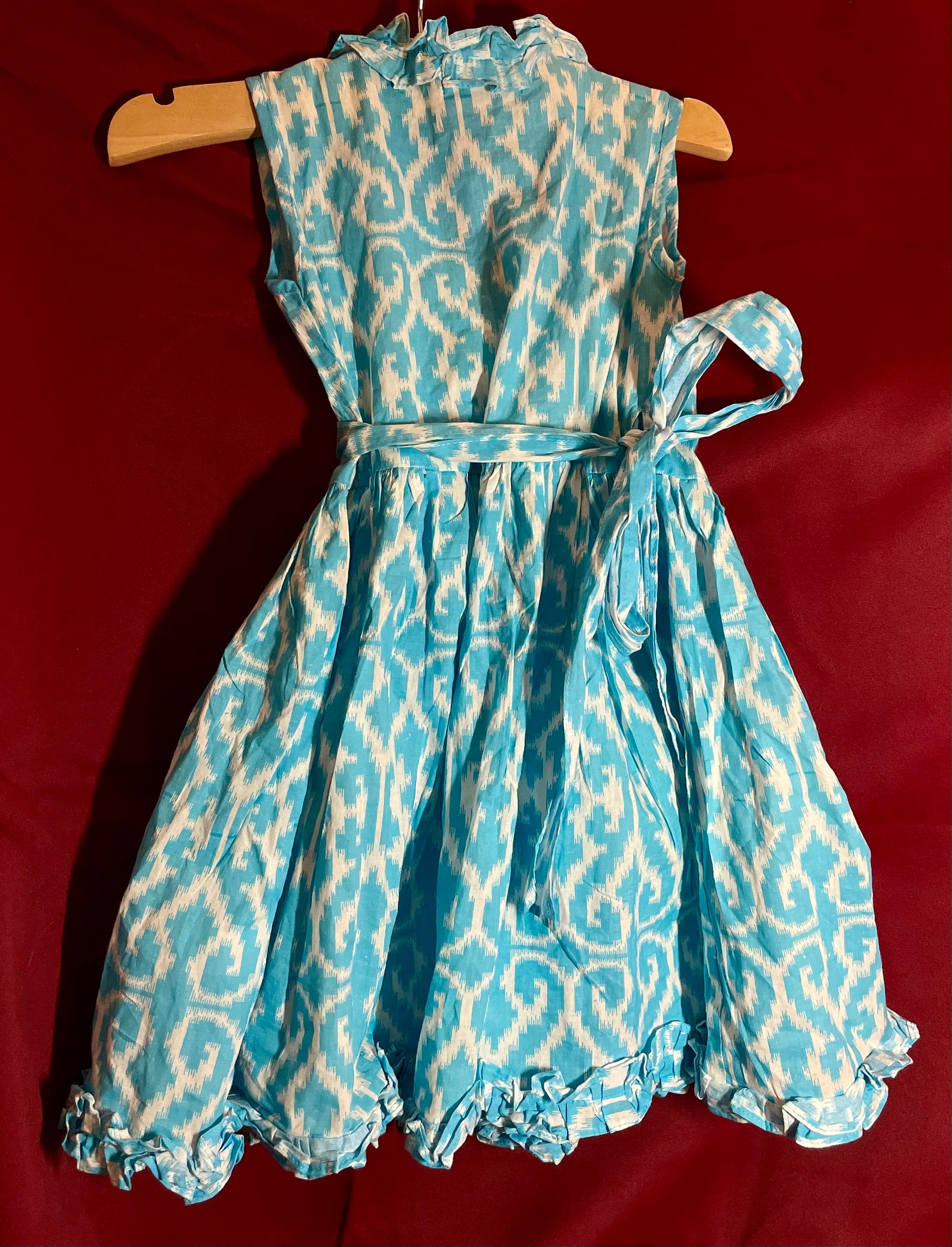 White Wrap Dress with Blue Swirl Pattern and Ruffles by | Etsy