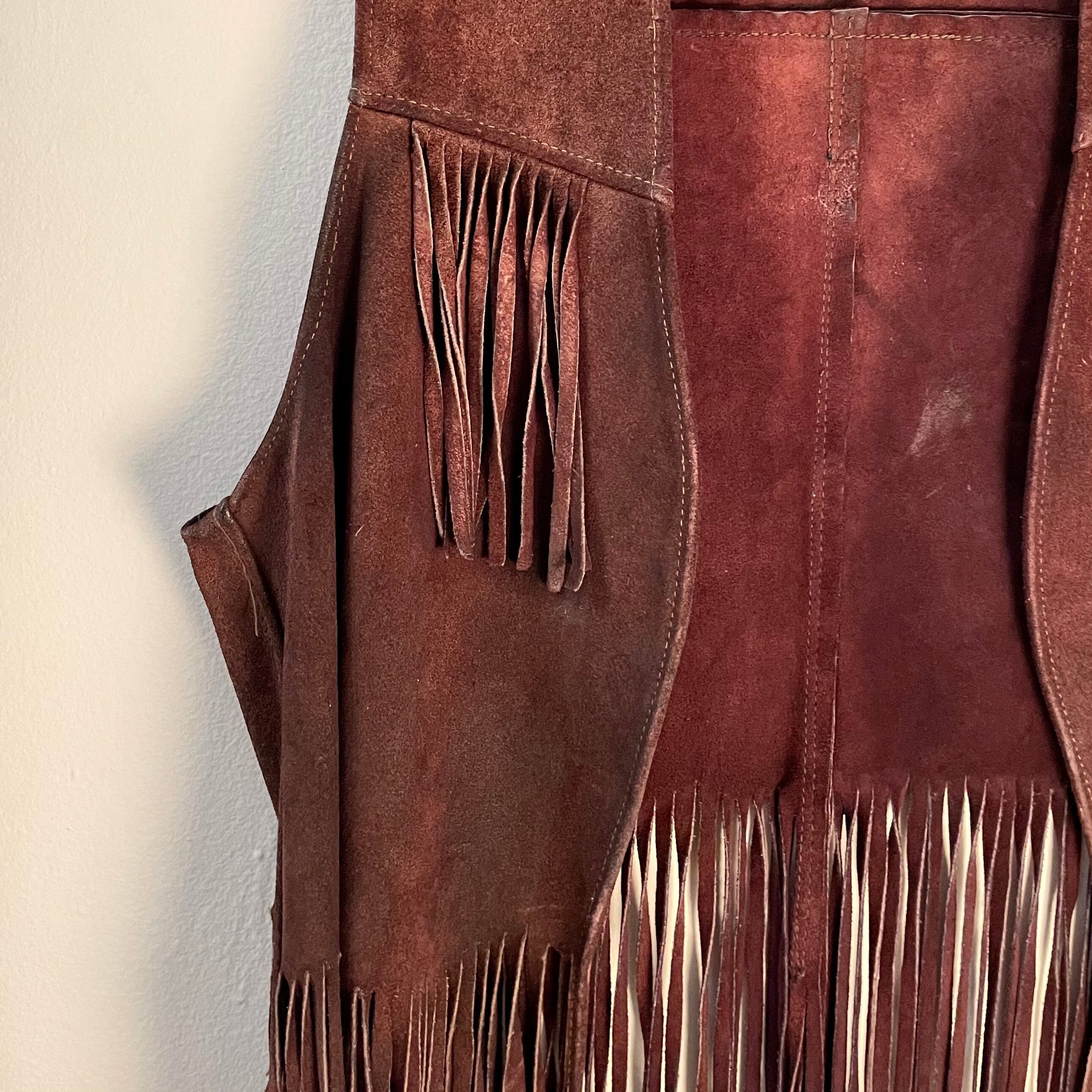 VINTAGE Real Leather Fringe Western Vest Etsy