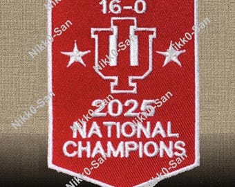 May include: Red and white embroidered patch with the text "UNDEFEATED 16-0" and "2025 NATIONAL CHAMPIONS". Features a white outline and a logo with two stars. The bottom of the patch reads "Iron On / Sew On".