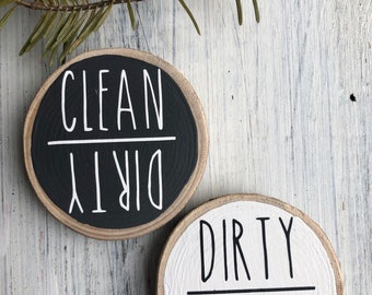 Dirty Clean Magnet | Clean Dirty Dishwasher Magnet | Wood Slice Clean Dirty Magnet | Rae Dunn Inspired Wood Magnet |