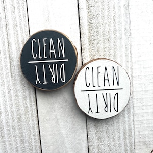 Aimant pour lave-vaisselle propre – Tranche de bois rustique | Décoration de cuisine inspirée de Rae Dunn | Réversible Dirty Clean | Aimant de ferme