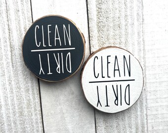 Aimant pour lave-vaisselle propre – Tranche de bois rustique | Décoration de cuisine inspirée de Rae Dunn | Réversible Dirty Clean | Aimant de ferme