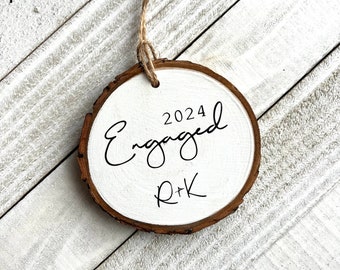 Engagement Ornament, Personalized Engagement Ornament, First Christmas Engaged 2024, We're Engaged Ornament, Wood Slice Christmas Ornament