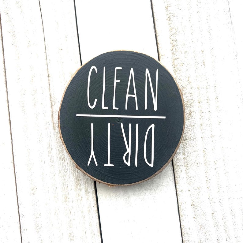 Clean Dirty Dishwasher Magnet – Rustic Wood Slice | Rae Dunn Inspired Kitchen Decor | Reversible Dirty Clean Sign | Farmhouse Magnet image 14