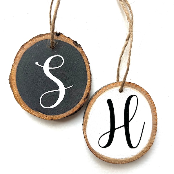 Initial Ornament (small), Wood Slice Initial Ornament, Custom Initial Ornament, Initial Gift Tag, Christmas 2024