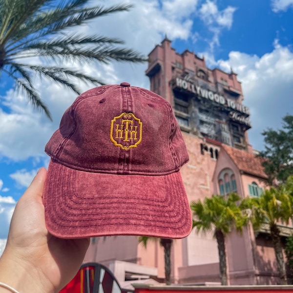 Chapeau en sergé de coton brodé Tower of Terror : Casquette de style vintage