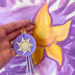 Tangled Rapunzel Sun Keyring Acrylic Hand Painted Back Keychain | Rapunzel Inspired Bag Keychain Small Gifts