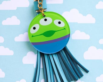 Alien Toy Story Inspired Hand-Painted Acrylic Keychain, Bag Acrylic Charm with Tassel
