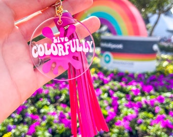 Live Colorfully Festival of the Arts Keyring Acrylic Painted Back Keychain | Keychain Gifts | Small Gifts