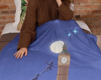 Manta de felpa de terciopelo de Peter Pan con la frase "Podemos volar"