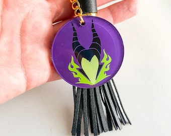 Maleficent Keyring Hand Painted Back Acrylic Keychain | Maléfica Keychain | Villain-Inspired Keychain