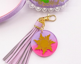 Tangled Sun Ombre Keyring Hand-Painted Back Acrylic Keychain | Rapunzel Inspired Bag Charm Keychain