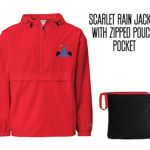 Sorcerer Mickey Embroidered Champion Packable Jacket, WDW Theme Parks Wind and Rain Resistant Jacket