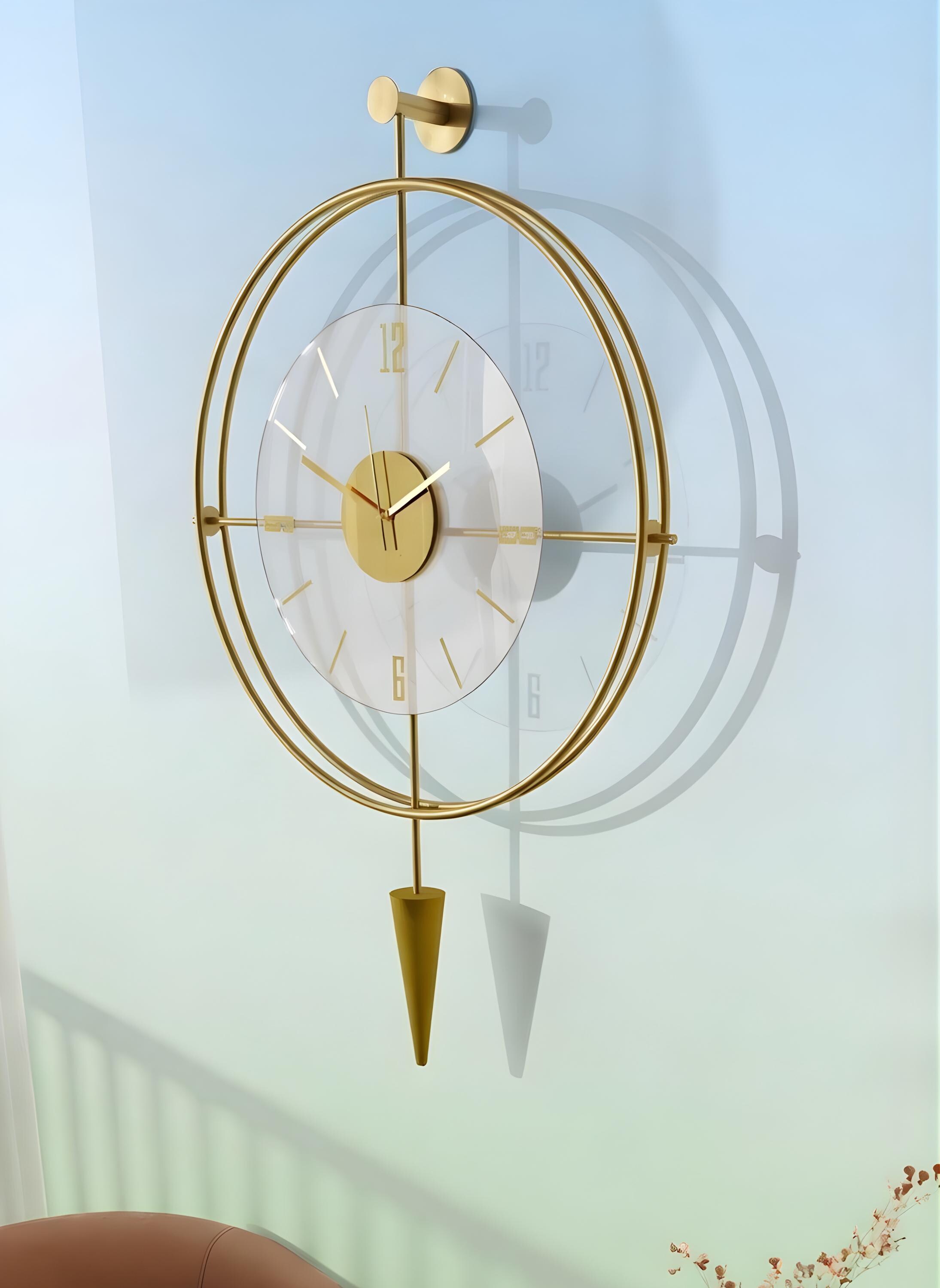 Gold Skeleton Wall Clock – Transparent Floating Dial, Modern Pendulum ...
