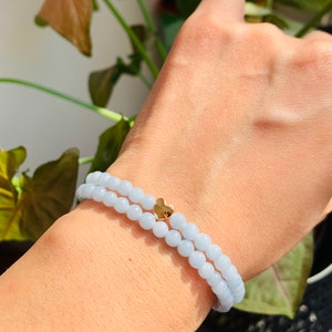 Angelite beads 4mm  bracelet, 2 layers bracelet, Healing Chakra Stones, Naheyiyi