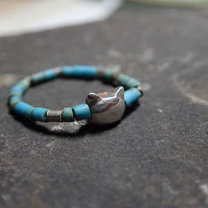 Turquoise silver ring, Silver Cat ring, Stacking ring