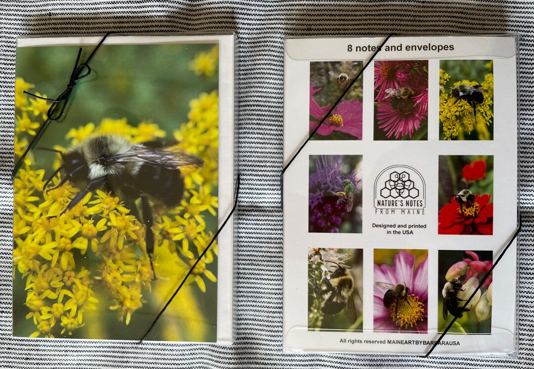 BEES ON FLOWERS -set of 8 Blank Vertical Notecards - 