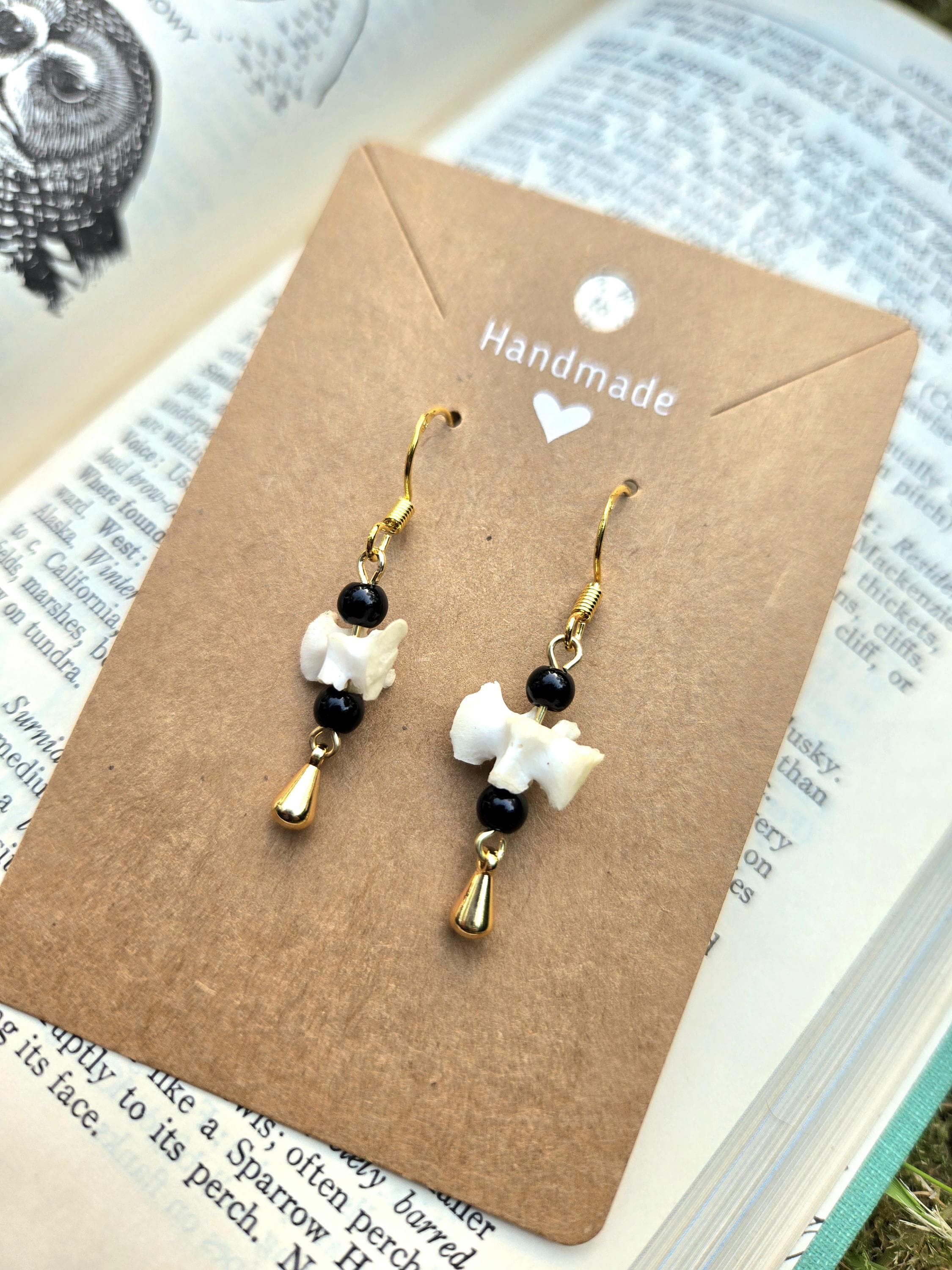 Ethically sourced owl pellet vertebrae earrings