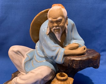 Vintage Shiwan Chinese Mud Man Figurine Pottery Ceramic Fishing