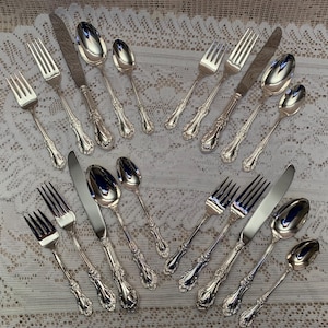 Vintage Rogers Bros. Silver Plate Flatware Set: Wild Rose Pattern, 4 Place Settings