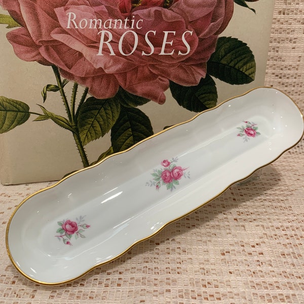 Vintage Aristrocrat Fine Bone China Dish, Gold Trim, Roses Handmade, Olives, Candy, Trinkets