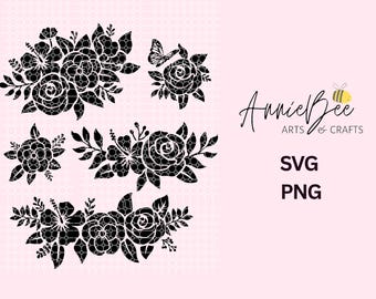 Cricut And Silhouette Files Flower Svg Bundle, Flower Svg Files, Flower Bouquet Svg, Floral Svg, Flower Border Svg, Rose Svg, Svg Files
