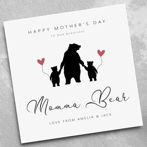 Bear Mothers Day Card - Mummy Bear Card - Mummy Mothers Day Card - Momma Bear Card - Mum Mothers Day Card - Card for Her - Mother’s Day Card