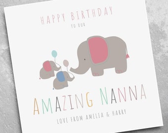 Personalised Nanna Birthday Card - Elephant Birthday Card - Birthday Card for Nanna - Card for Nanna - Card for Nana - Nanna Birthday Card