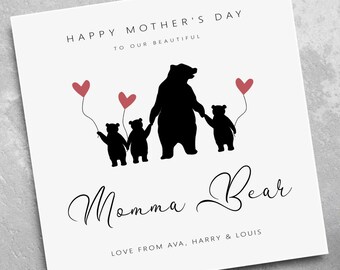 Bear Mothers Day Card - Mummy Bear Card - Mummy Mothers Day Card - Momma Bear Card - Mum Mothers Day Card - Card for Her - Mother’s Day Card