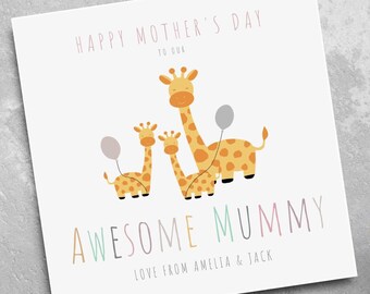 Personalised Mothers Day Card - Giraffe Mothers Day Card - Mothers Day Card - Card for Mummy - Mummy Mothers Day Card - Card for Mum