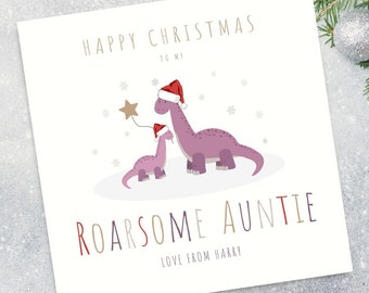 Personalised Auntie Christmas Card - Dinosaur Christmas Card - Christmas Card for Auntie - Card for Auntie - Card for Aunt - Card for Her