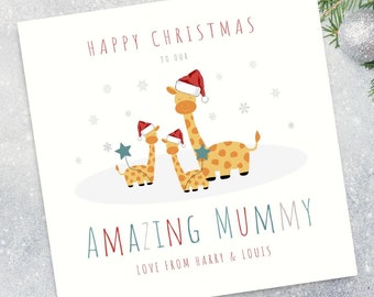 Personalised Mummy Christmas Card - Giraffe Christmas Card - Christmas Card for Mummy - Card for Mummy - Card for Mum - Card for Her