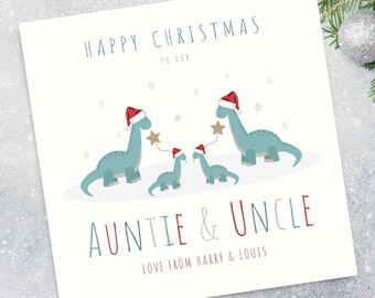 Personalised Auntie & Uncle Christmas Card - Dinosaur Christmas Card - Christmas Card for Auntie and Uncle - Auntie and Uncle Christmas Card