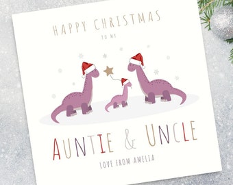 Personalised Auntie & Uncle Christmas Card - Dinosaur Christmas Card - Christmas Card for Auntie and Uncle - Auntie and Uncle Christmas Card