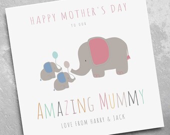 Personalised Mummy Mothers Day Card - Elephant Mothers Day Card - Mothers Day Card for Mummy - Card for Mummy - Card for Mum - Card for Her