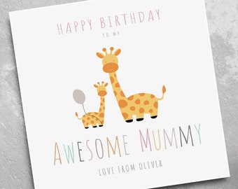 Personalised Mummy Birthday Card - Giraffe Birthday Card - Birthday Card for Mummy - Card for Mummy - Card for Mum - Card for Her