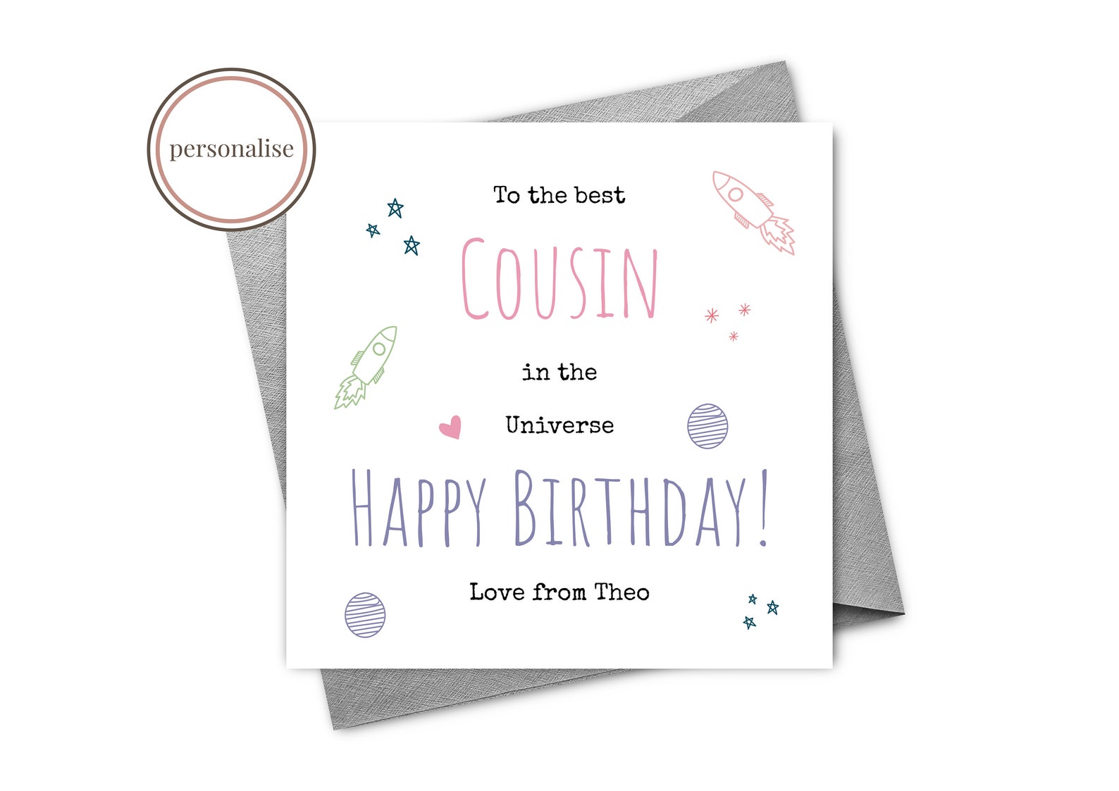 Auntie aunts gemalt Personalised Cousin Birthday Card Space Birthday Card | Etsy
