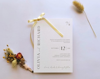 Wedding Invitation - Ribbon Wedding Invitation - Minimalist Wedding Invitation - Simple Wedding Invitation - Save the Date Card - IR