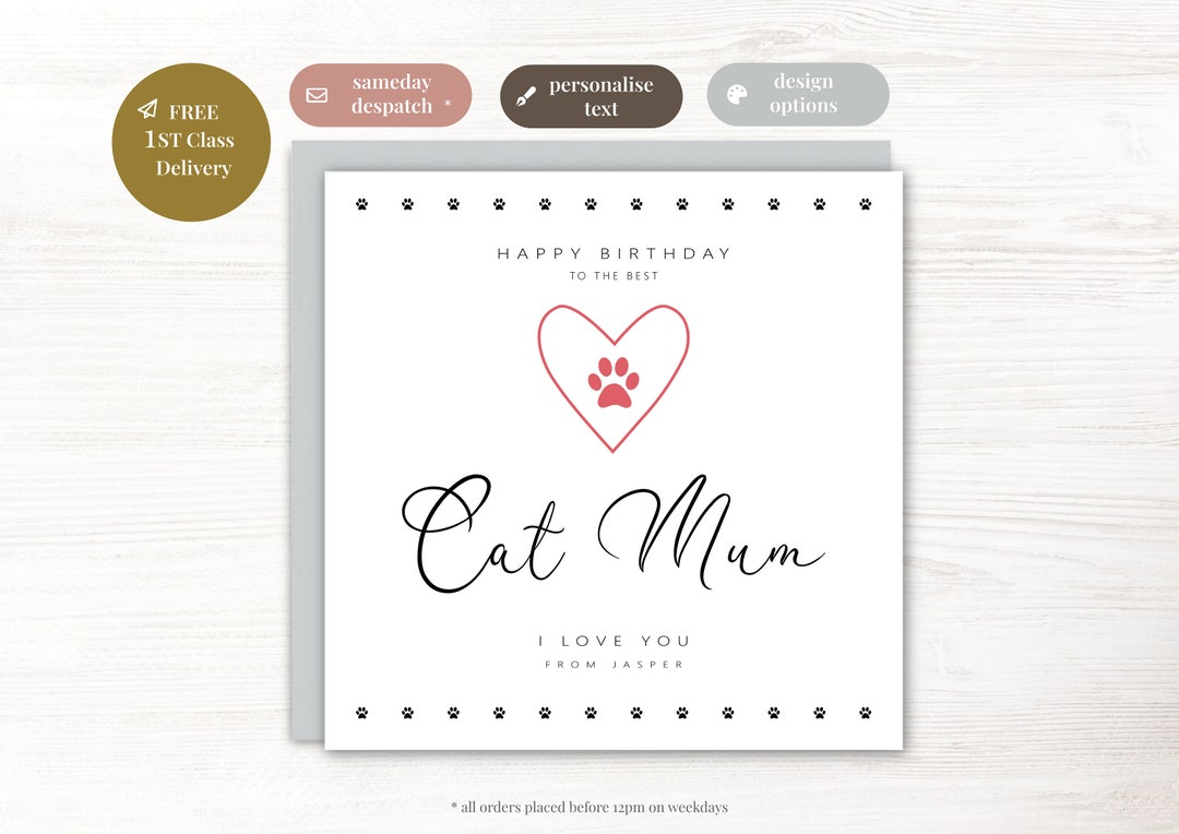 Cat Mum Birthday Card Birthday Card From the Cat Best Cat Mum Card From ...