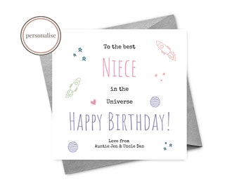 Personalised Niece Birthday Card - Space Birthday Card - Birthday Card for Niece - Card for Niece - Card for Her - Space Card