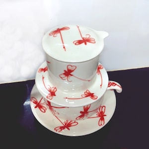 Handmade Ceramic Coffee Filter / Ceramic Coffee Dripper Pour Over Set / Hand Drawing Ceramic Coffee Set with Mug / Home Décor.