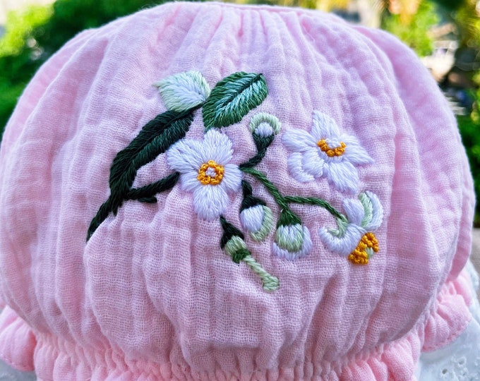 Floral embroidery baby hat | Floral embroidery bonnets | Floral embroidery baby cap | Embroidery cotton baby hat.