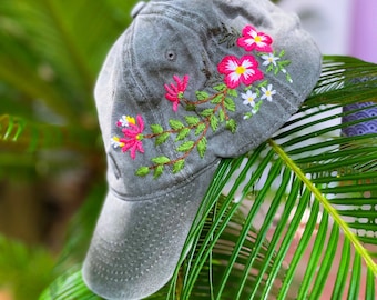花刺繍キャップ、カスタム刺繍帽子、ユニークなキャップ、野球帽、手