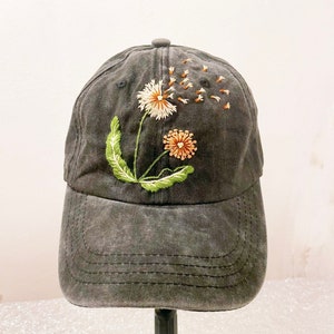 Floral Embroidered Cap, Custom Embroidery Hat, Hand Dandelion Embroidery Hat, Embroider Woman Cap, Personalize gifts, Gifts for Her,