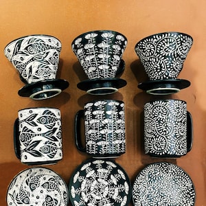 Ceramic Coffee Pour Over Coffee Filter / Ceramic Coffee Dripper Pour Over Set / Hand Carrving Ceramic Coffee Set with Mug / Home Décor.