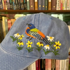 Hand Embroidered Hat, Baseball Cap, Custom Embroidery Hat, Bird Floral Embroidery Hat, Embroider Woman Cap, Personalize gifts.